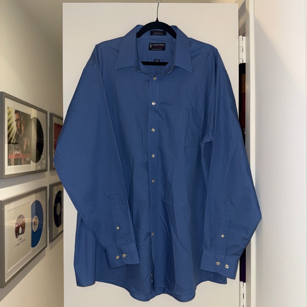 Stafford Performance The Super Shirt - Men's Blue Long-Sleeve Button-Down Shirt